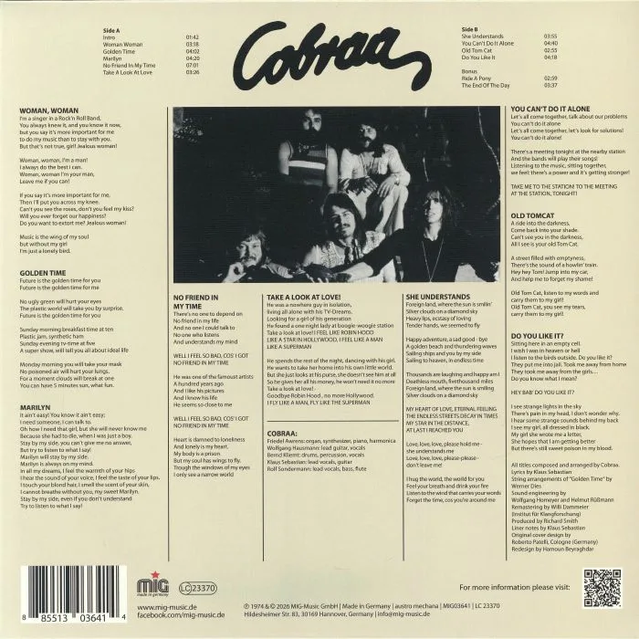 Back cover — COBRAA — Cobraa (reissue)