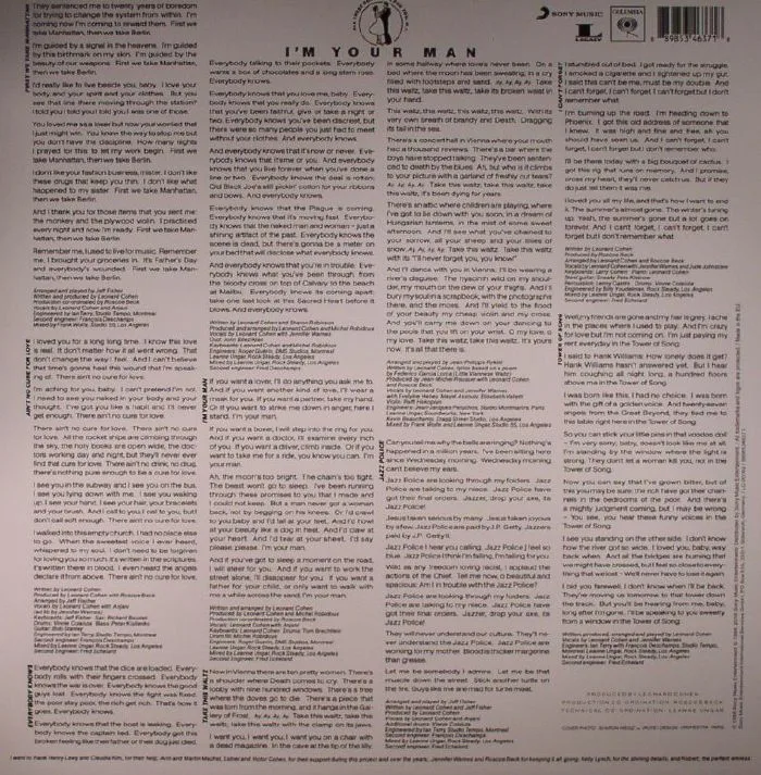 Back cover — Leonard COHEN — I'm Your Man