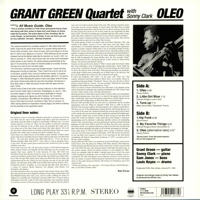 Back cover — GRANT GREEN QUARTET / SONNY CLARK — Oleo (Collector's Edition) (remastered)