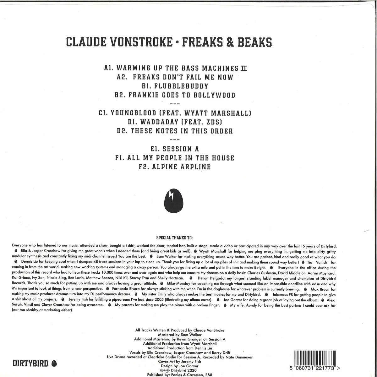 Back cover — Claude Vonstroke — Freaks & Beaks 3x12"