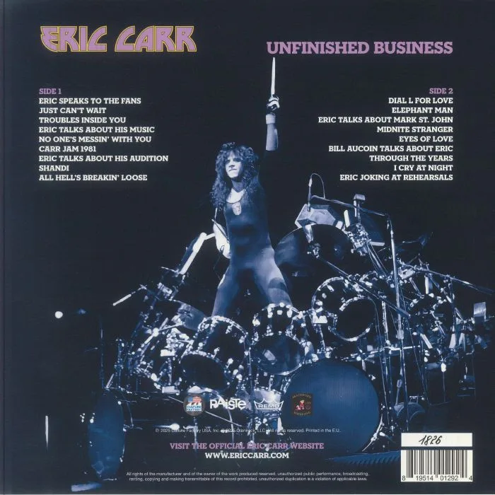 Back cover — Eric CARR — Unfinished Business (Record Store Day Black Friday RSD 2025)