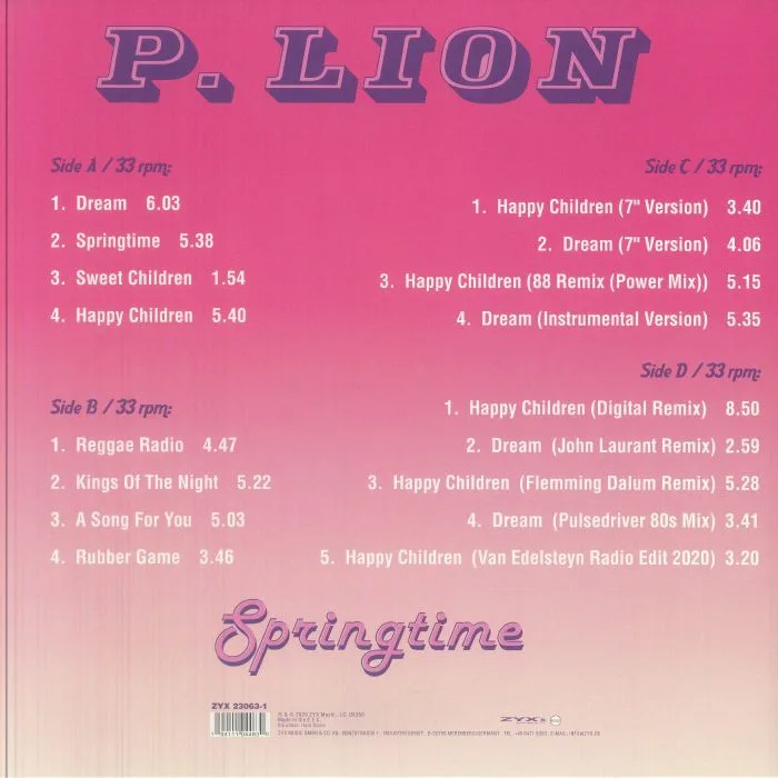 Back cover — P LION — Springtime (Deluxe Edition)