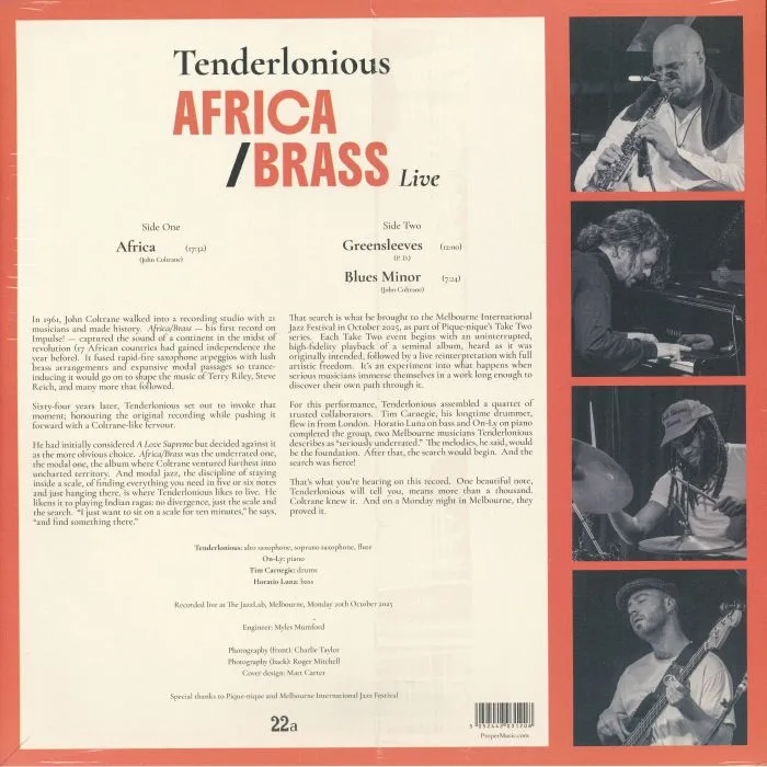 Обратная сторона обложки — TENDERLONIOUS — Africa / Brass Live