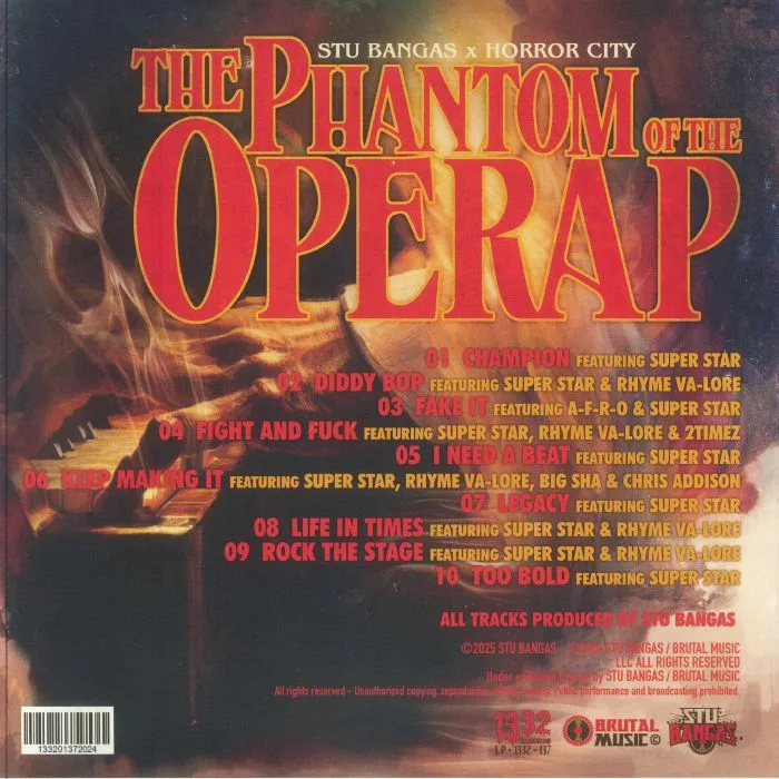Back cover — STU BANGAS / HORROR CITY — The Phantom Of The Operap