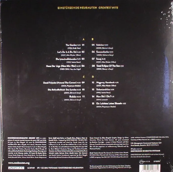 Обратная сторона обложки — EINSTURZENDE NEUBAUTEN — Greatest Hits