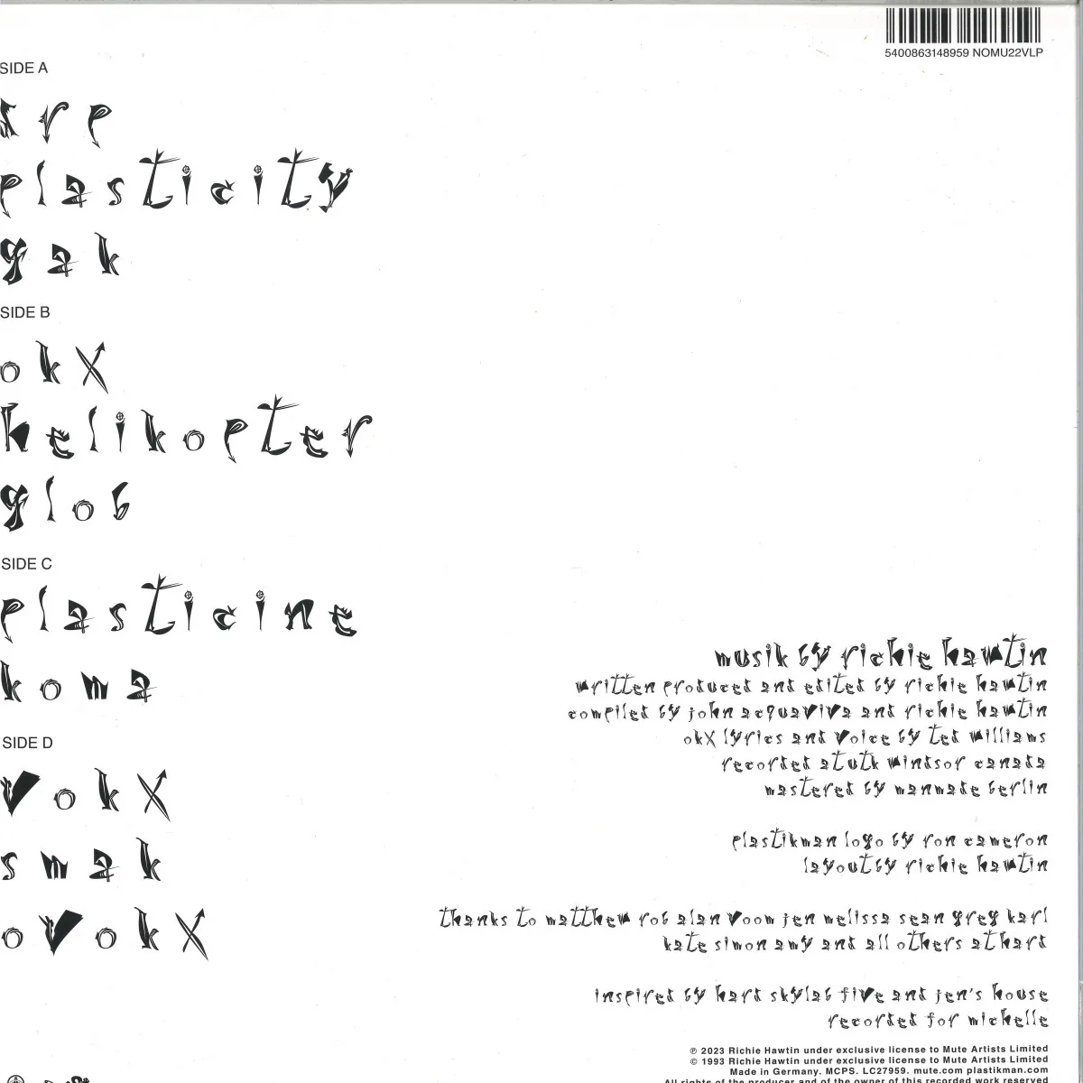 Back cover — Plastikman — Sheet One (30th Anniversary Edition) 2x12"