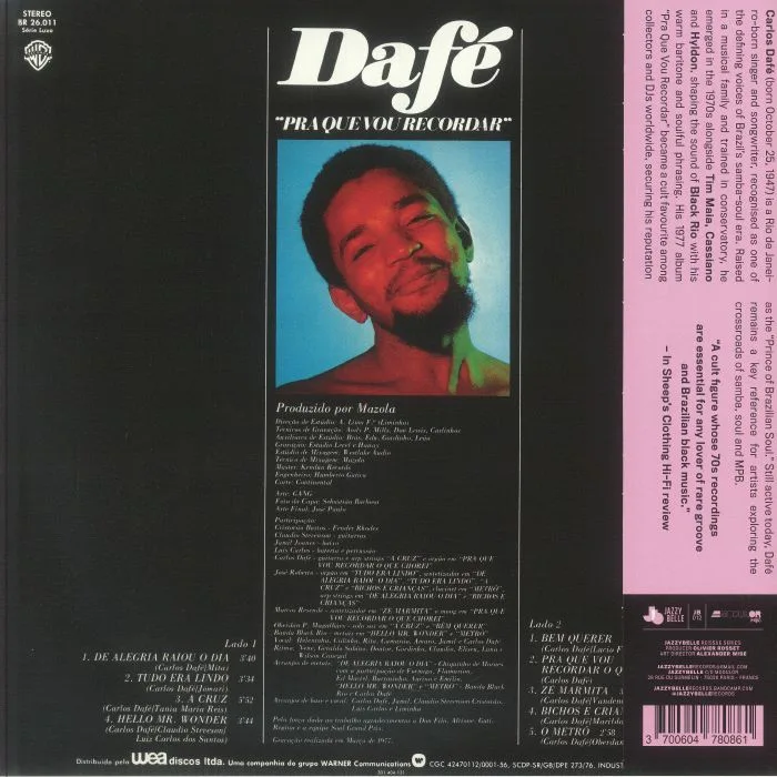 Обратная сторона обложки — Carlos DAFE — Pra Que Vou Recordar (reissue)