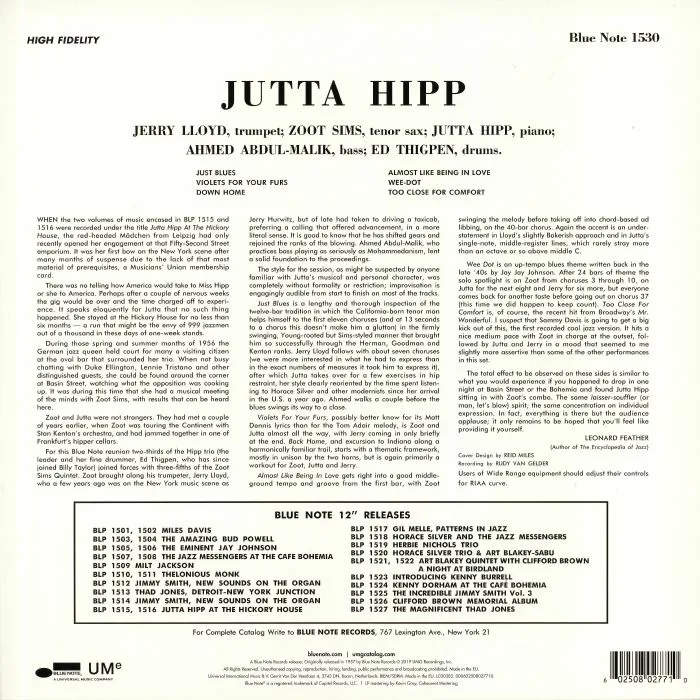 Обратная сторона обложки — JUTTA HIPP with ZOOT SIMS — Jutta Hipp With Zoot Sims (reissue)