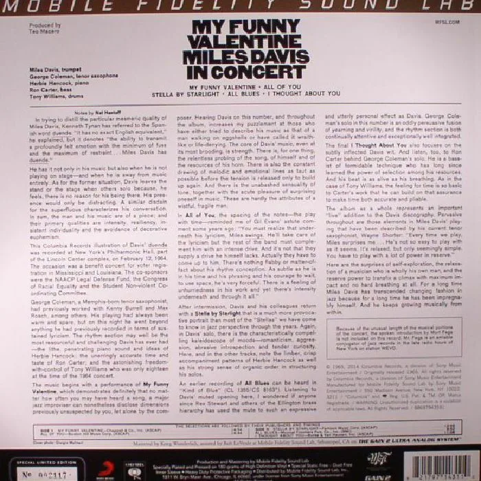 Back cover — Miles DAVIS — My Funny Valentine (reissue)