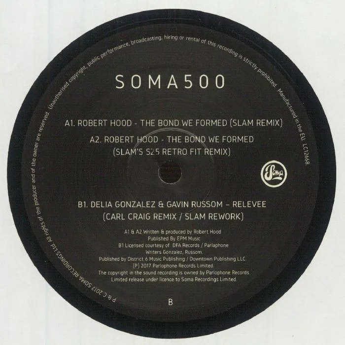 Обратная сторона обложки — Robert HOOD / DELIA GONZALEZ & GAVIN RUSSOM — SOMA 500 Slam remixes