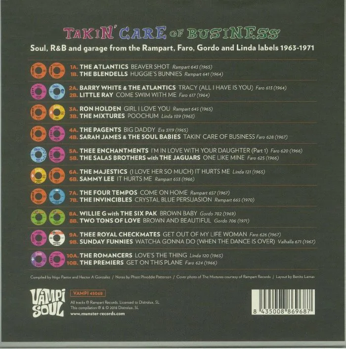 Back cover — VARIOUS — Takin' Care Of Business (Record Store Day 2018)