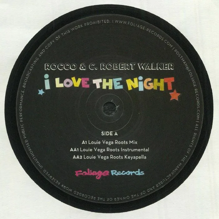 Лицевая сторона обложки — ROCCO / C ROBERT WALKER — I Love The Night (Little Louie Vega remixes) (B-STOCK)