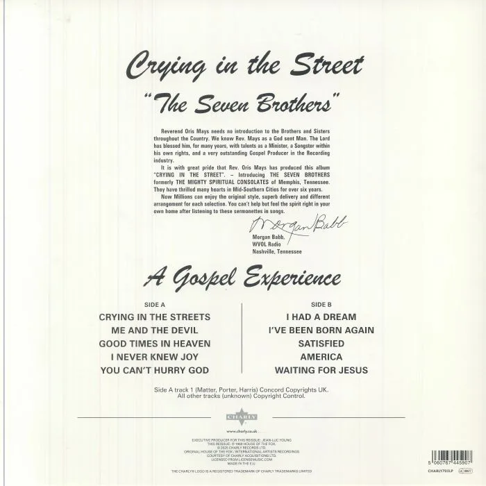 Back cover — SEVEN BROTHERS — Crying In The Street