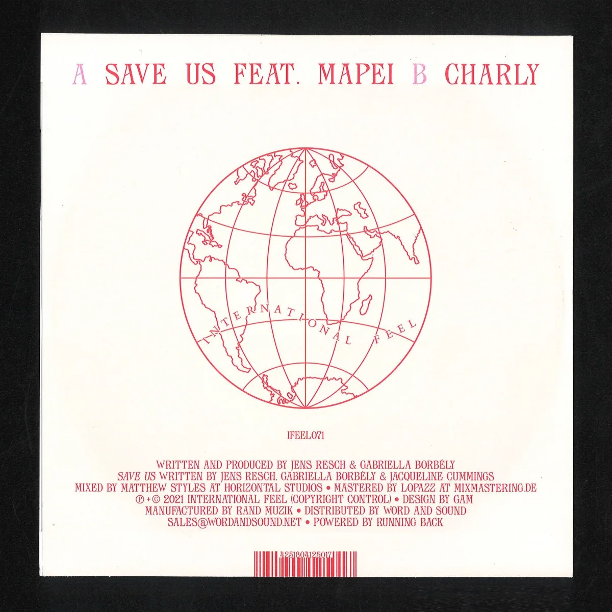 Обратная сторона обложки — Charlie Charlie — Save Us feat. Mapei / Charly 7"