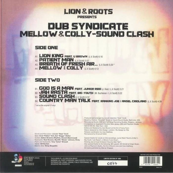 Back cover — DUB SYNDICATE — Mellow & Colly (remastered) (Record Store Day RSD 2024)