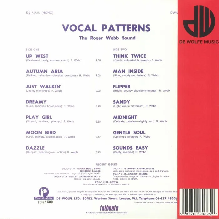 Обратная сторона обложки — The ROGER WEBB SOUND — Vocal Patterns