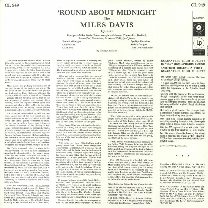 Обратная сторона обложки — Miles DAVIS — Round About Midnight