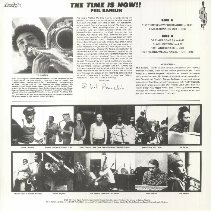 Back cover — Phil RANELIN — The Time Is Now! (reissue)