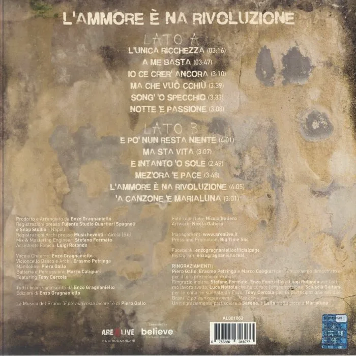 Back cover — Enzo GRAGNANIELLO — L'Ammore E Na Rivoluzione