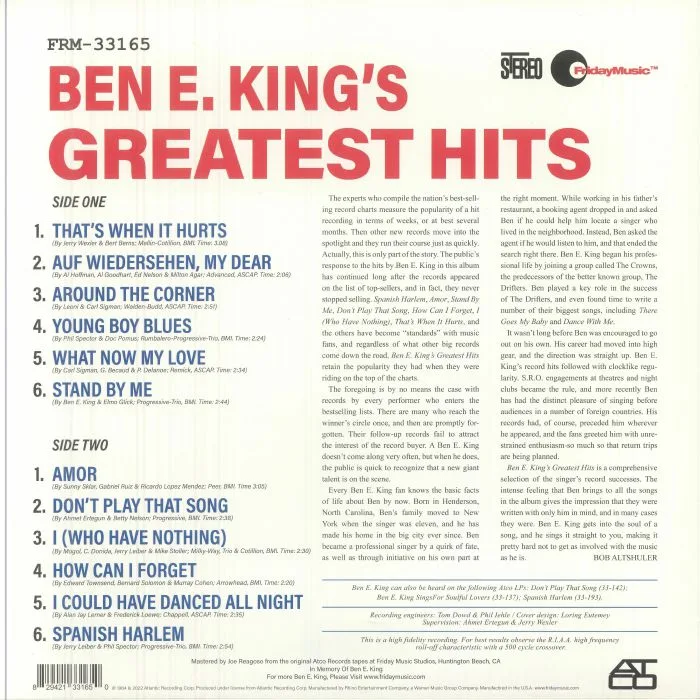 Обратная сторона обложки — Ben E KING — Ben E King's Greatest Hits