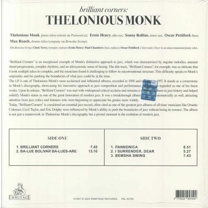 Back cover — Thelonious MONK — Brilliant Corners (reissue)