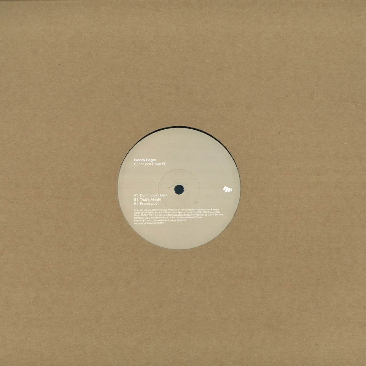 Back cover — Franck Roger — Don't Look Down EP