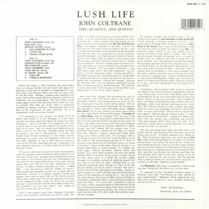 Обратная сторона обложки — John COLTRANE — Lush Life
