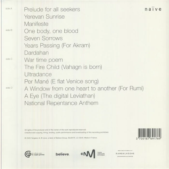 Back cover — Tigran HAMASYAN — Manifeste