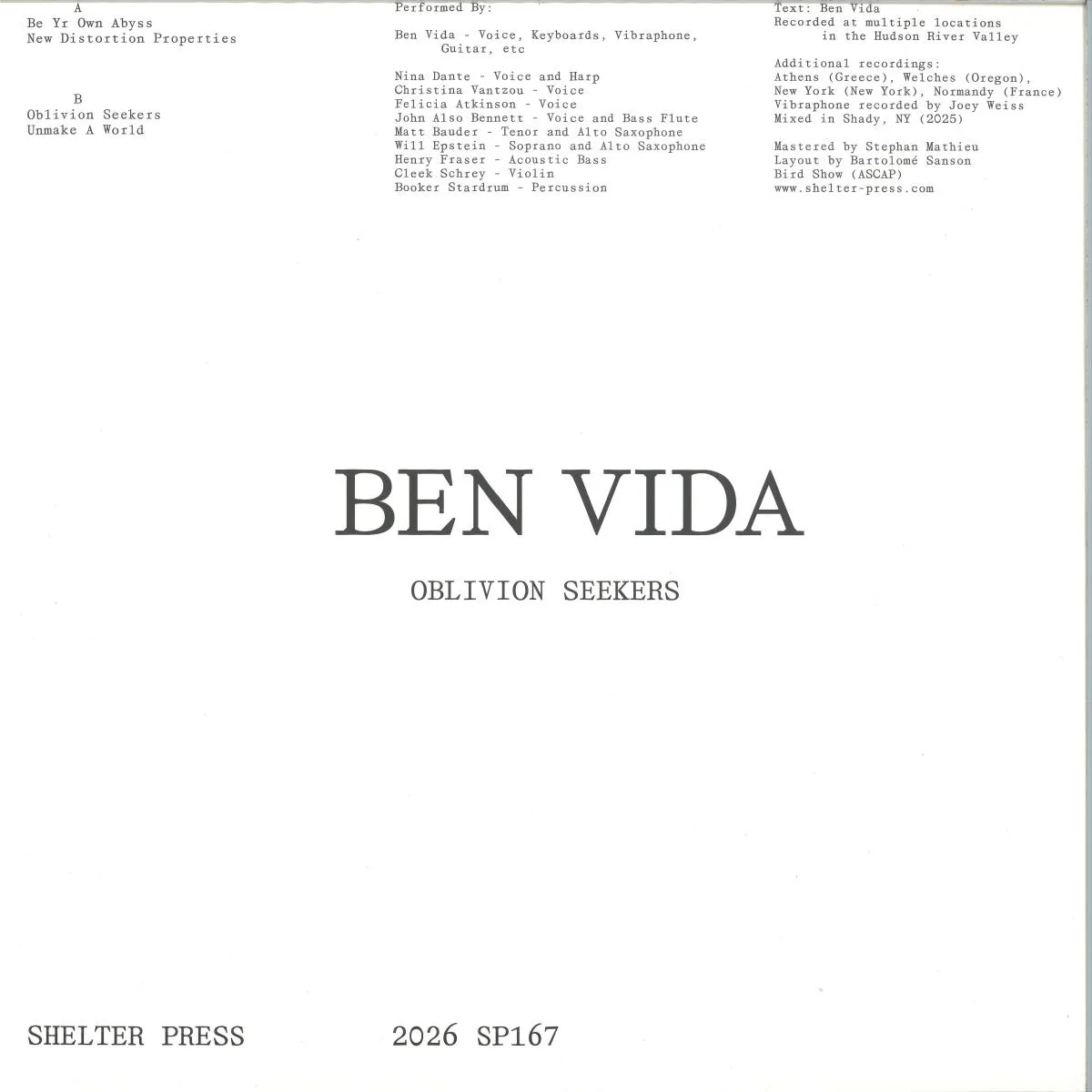 Back cover — BEN VIDA — OBLIVION SEEKERS