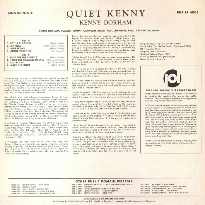 Back cover — Kenny DORHAM — Quiet Kenny (mono)