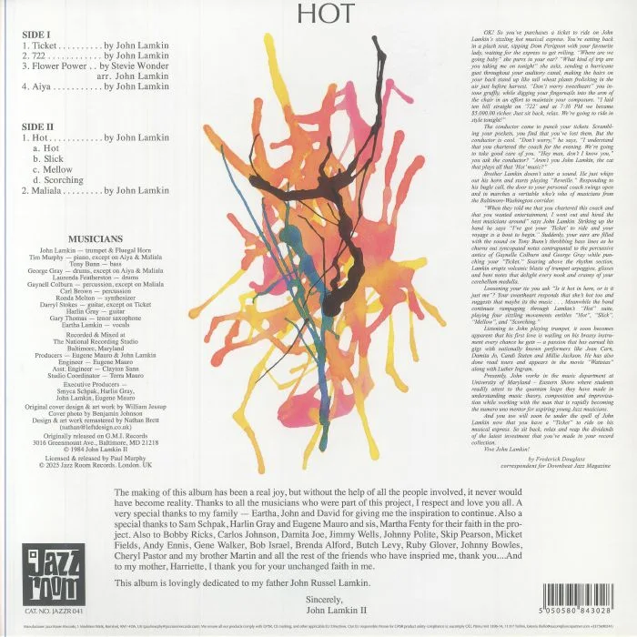 Обратная сторона обложки — John LAMKIN — Hot (reissue)