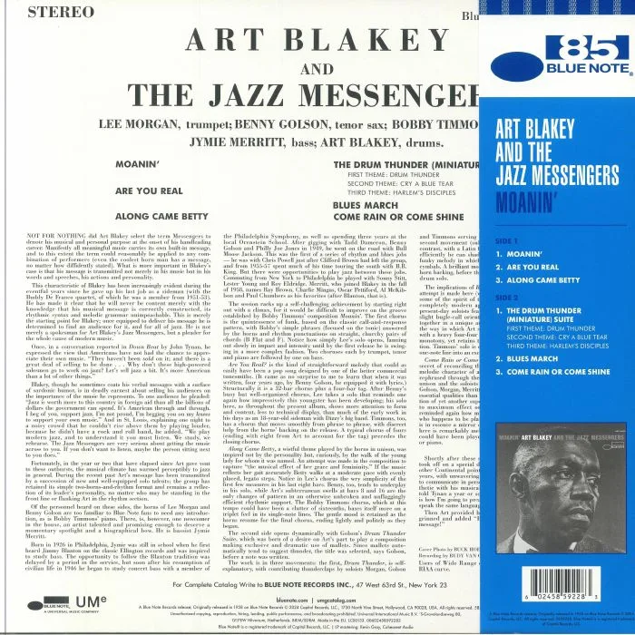 Обратная сторона обложки — Art BLAKEY & THE JAZZ MESSENGERS — Moanin'