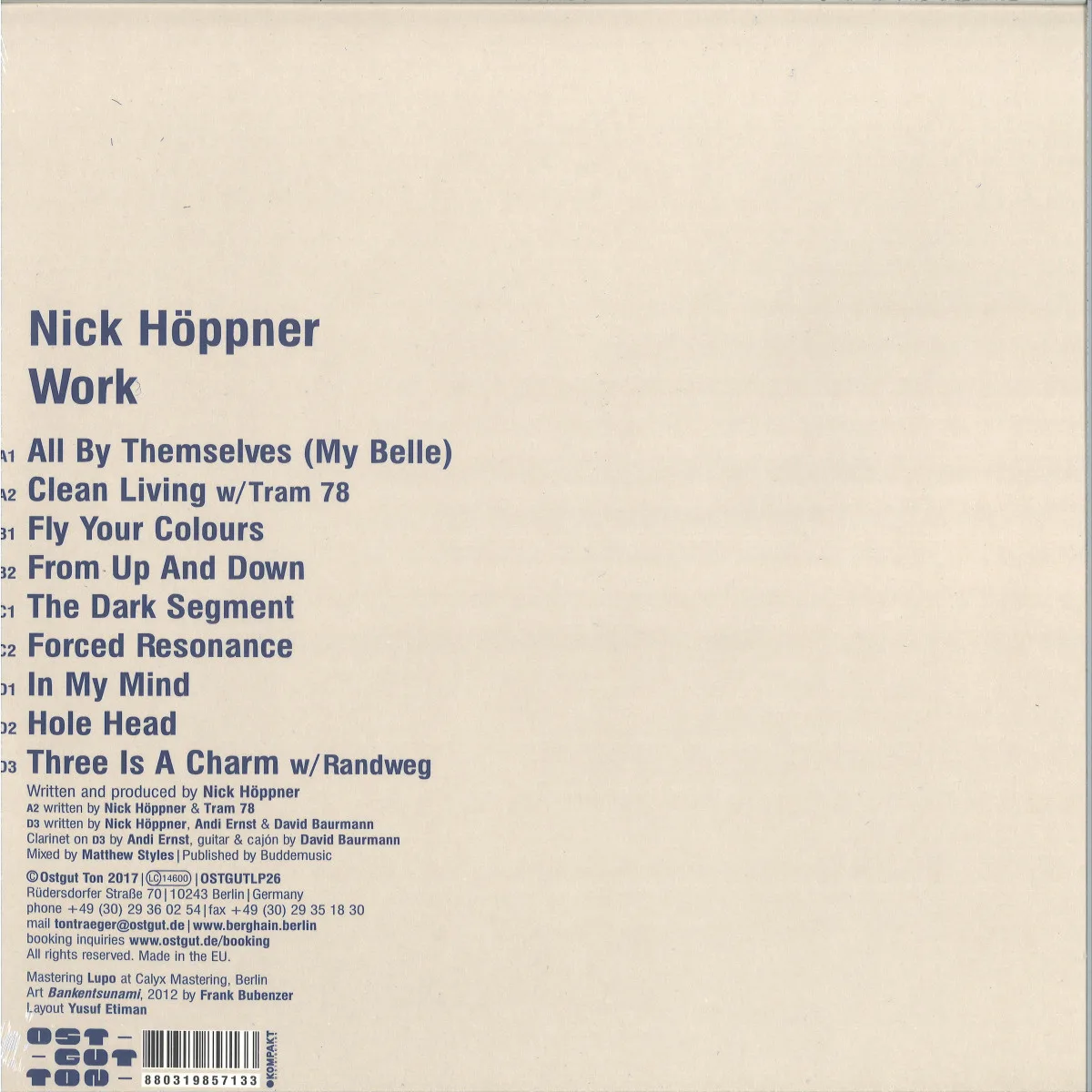 Обратная сторона обложки — Nick Höppner — Work LP 2x12"