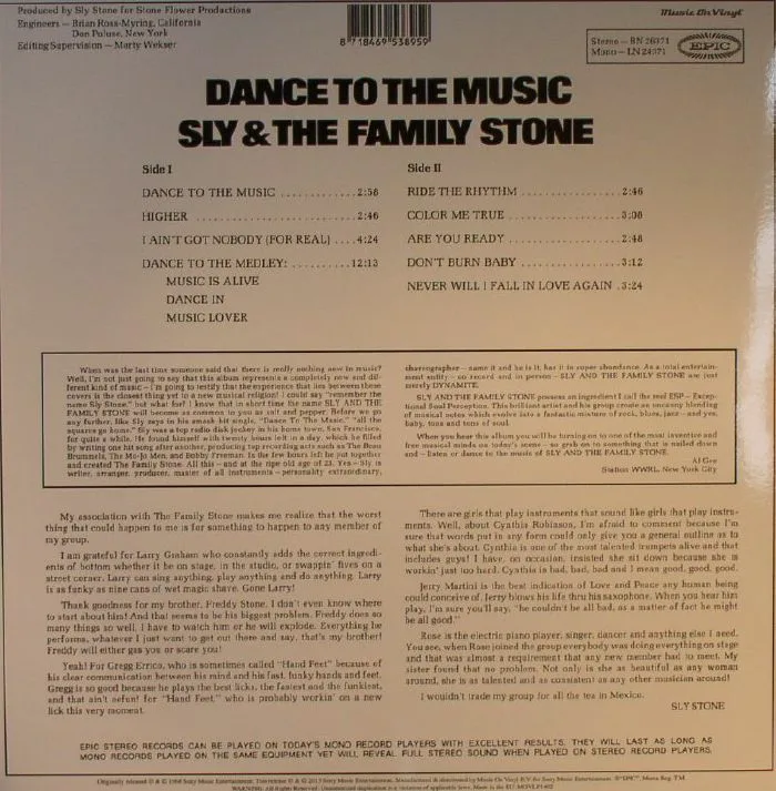 Back cover — SLY & THE FAMILY STONE — Dance To The Music