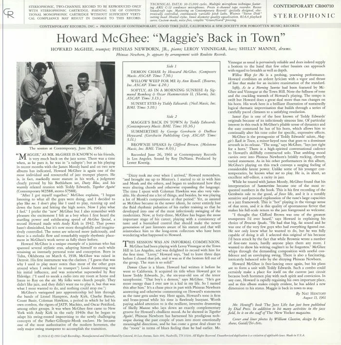 Back cover — Howard McGHEE — Maggie's Back In Town!!