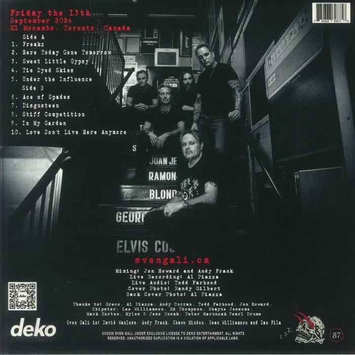 Back cover — SVEN GALI — Live At The El Mocambo