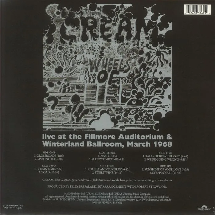 Обратная сторона обложки — CREAM — Wheels Of Fire: Live At The Fillmore & Winterland (Record Store Day RSD 2026)