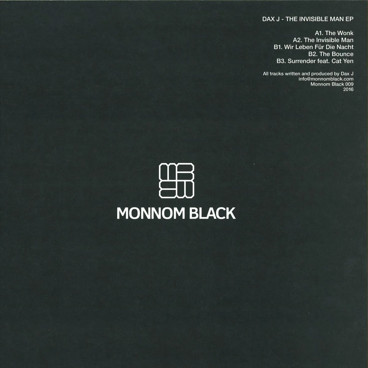 Back cover — Dax J — The Invisible Man Ep