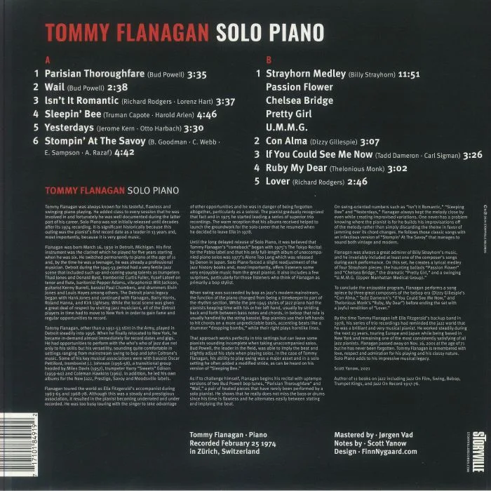 Обратная сторона обложки — Tommy FLANAGAN — Solo Piano