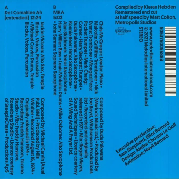 Back cover — Kieran HEBDEN / JACKIE McLEAN / MICHAEL CARVIN / CHRIS McGREGOR'S BROTHERHOOD OF BREATH — Melodies Record Club 001: Four Tet Selects
