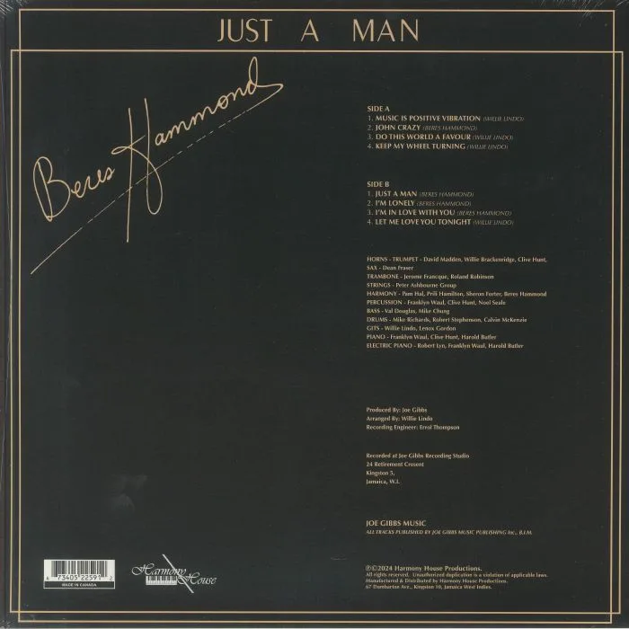Back cover — Beres HAMMOND — Just A Man (Record Store Day Black Friday RSD 2024)