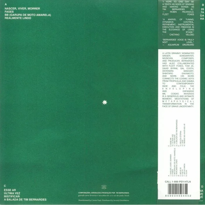 Back cover — Tim BERNARDES — Mil Coisas Invisiveis