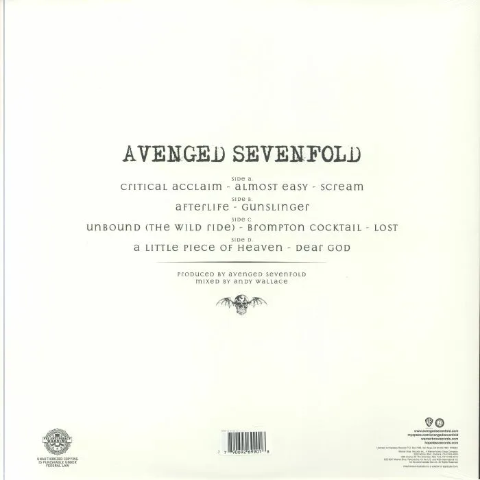 Back cover — AVENGED SEVENFOLD — Avenged Sevenfold