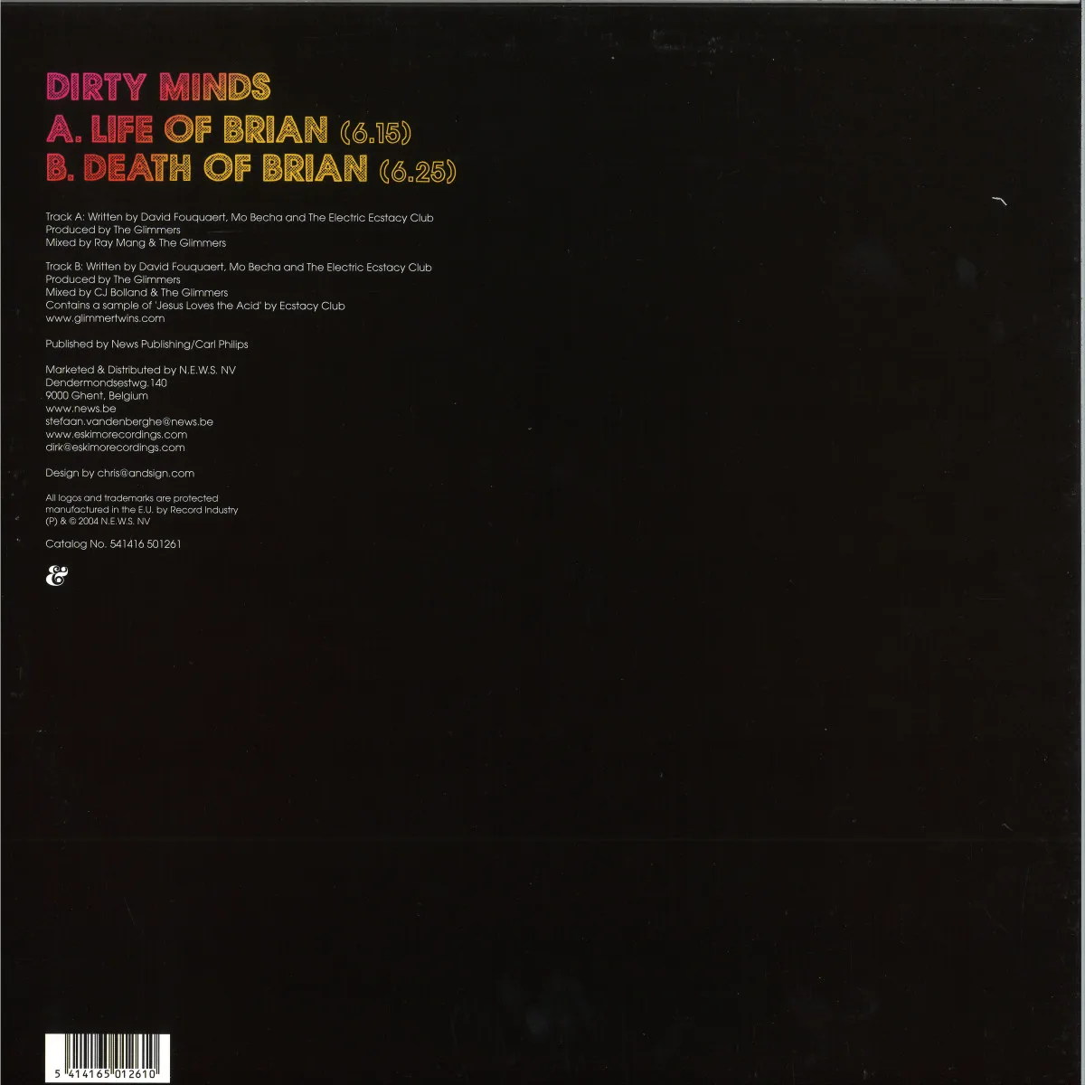 Back cover — Dirty Minds — Life Of Brian