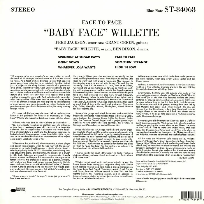 Обратная сторона обложки — BABY FACE WILLETTE — Face To Face (Tone Poet Series) (reissue)