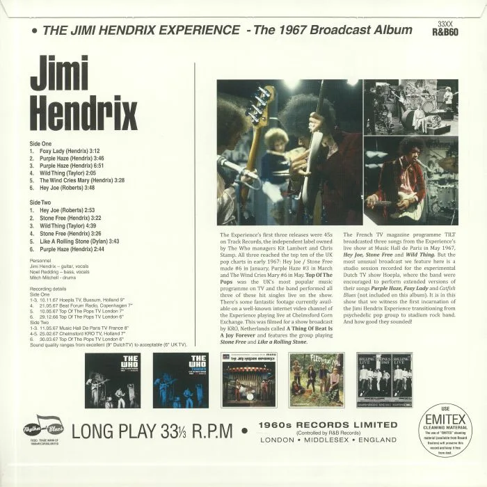 Обратная сторона обложки — The JIMI HENDRIX EXPERIENCE — The 1967 Broadcast Album (mono)