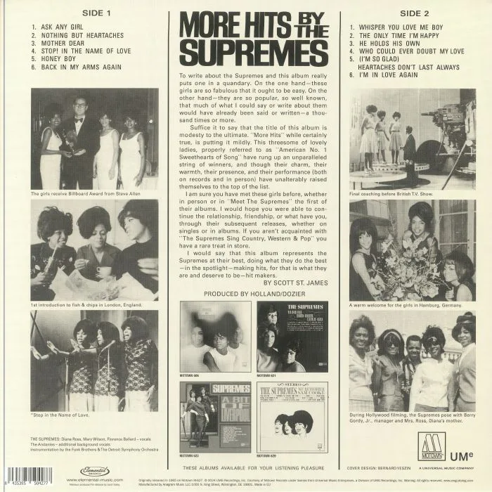 Back cover — The SUPREMES — More Hits By The Supremes (mono) (reissue)