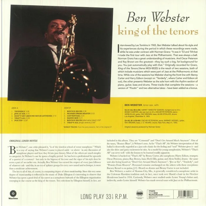 Обратная сторона обложки — Ben WEBSTER — King Of The Tenors