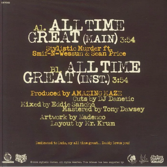 Back cover — STYLISTIC MURDER feat SMIF N WESSUN / SEAN PRICE — All Time Great