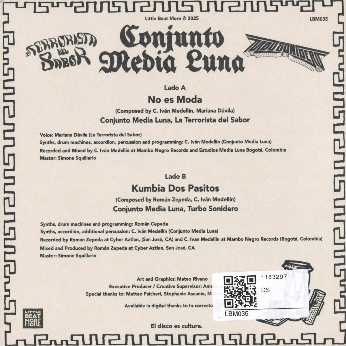 Back cover — Conjunto Media Luna ft. La Terrorista del Sabor / ft. Turbo Sonidero — No es Moda / Kumbia Dos Pasitos (7")